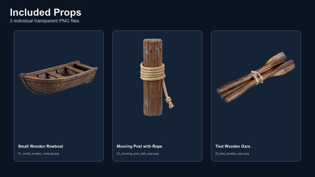 和風 川辺・船具小物 3PNGセット / Japanese Riverside Boat Gear Props - 3 PNG Set