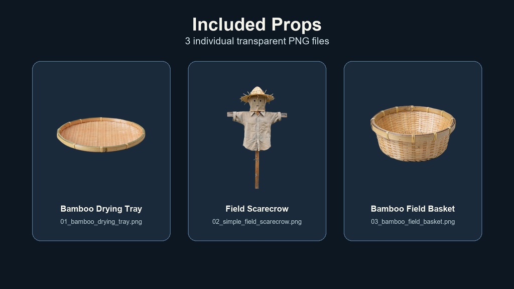 和風 農村・畑仕事小物 3PNGセット / Japanese Rural Farm Work Props - 3 PNG Set
