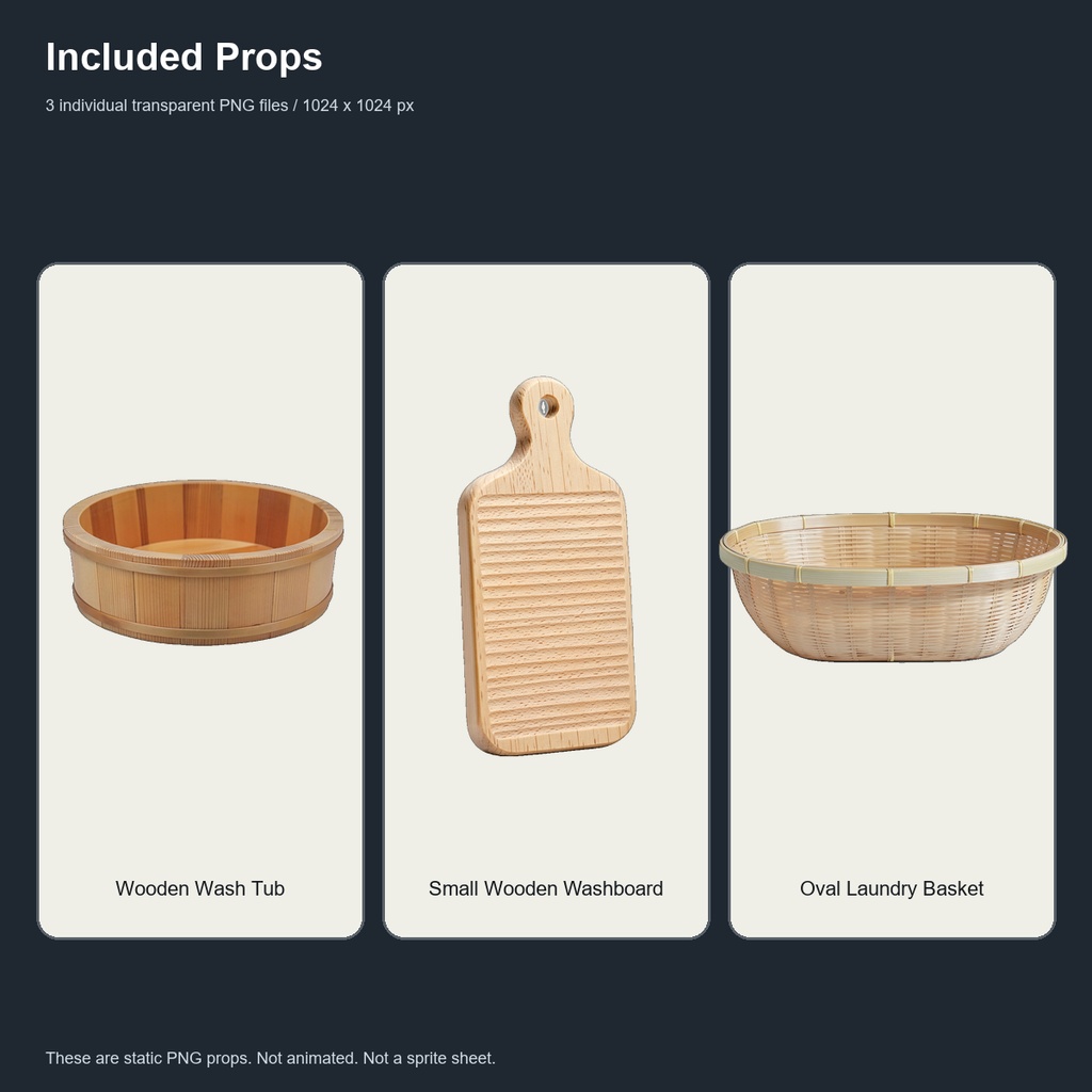 和風 洗濯・水仕事小物 3PNGセット / Japanese Laundry & Water Work Props - 3 PNG Set