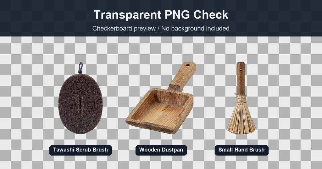 和風 掃除道具小物 3PNGセット / Japanese Cleaning Tool Props - 3 PNG Set