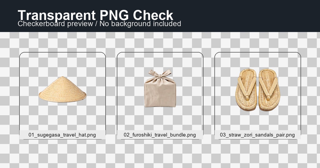 和風 旅支度・宿場小物 3PNGセット / Japanese Traveler & Post Town Props - 3 PNG Set