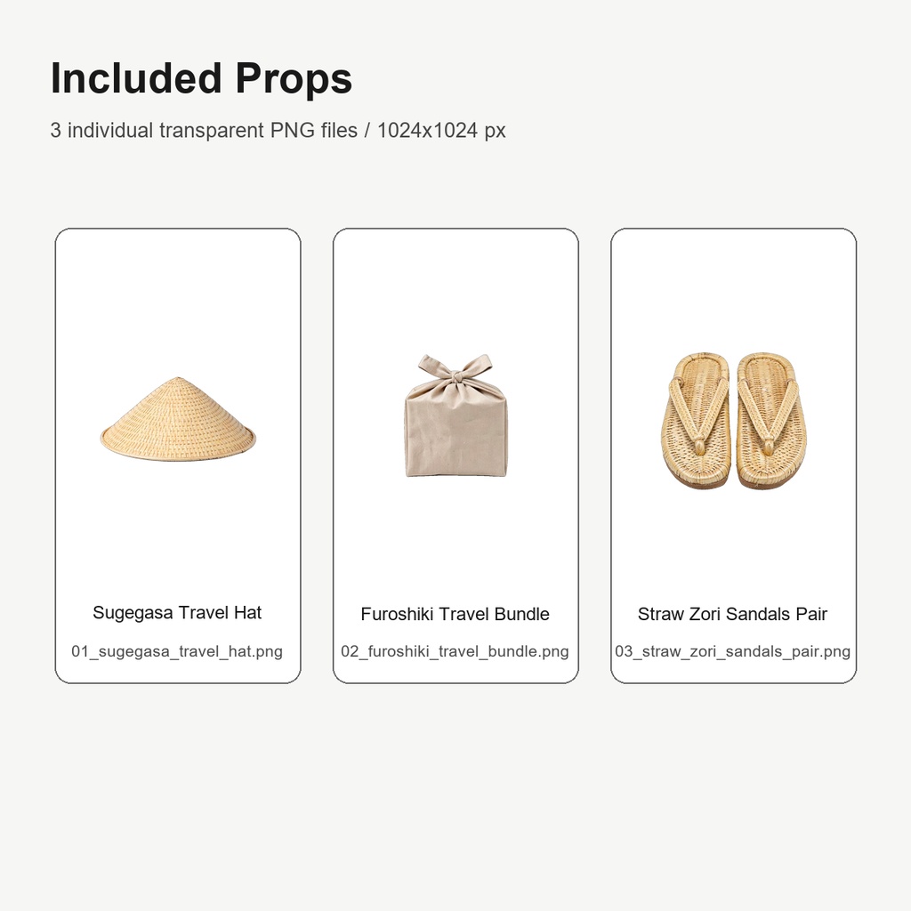和風 旅支度・宿場小物 3PNGセット / Japanese Traveler & Post Town Props - 3 PNG Set