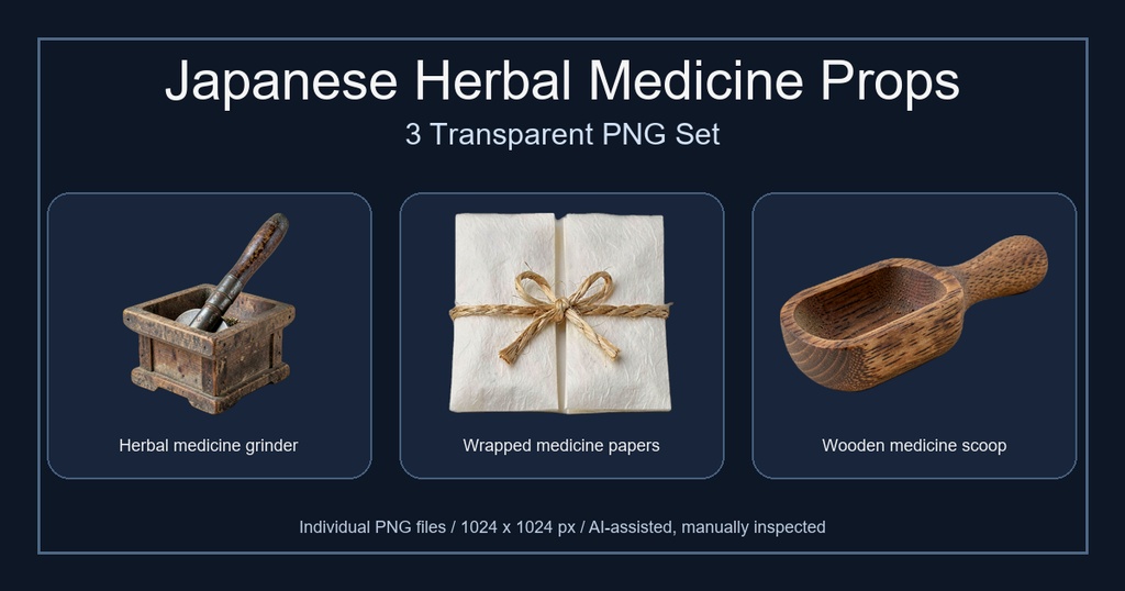 和風 薬草調合・薬包小物 3PNGセット / Japanese Herbal Medicine Props - 3 PNG Set