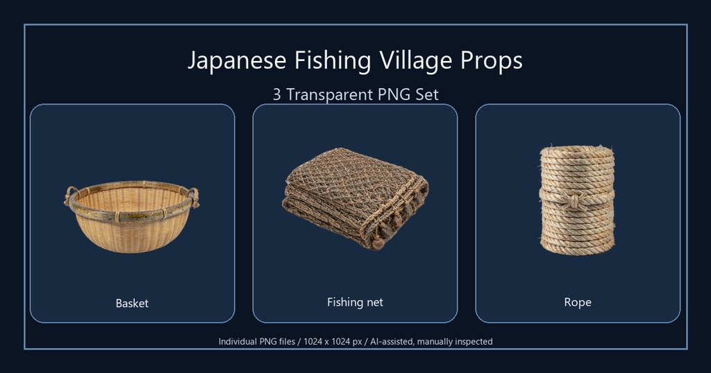 和風 漁村・漁具小物 3PNGセット / Japanese Fishing Village Props - 3 PNG Set
