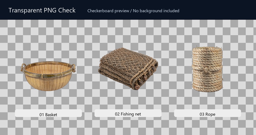 和風 漁村・漁具小物 3PNGセット / Japanese Fishing Village Props - 3 PNG Set