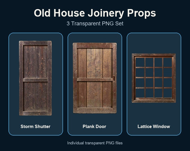 和風 古民家 雨戸・板戸・格子窓 3PNGセット / Japanese Old House Joinery Props - 3 PNG Set