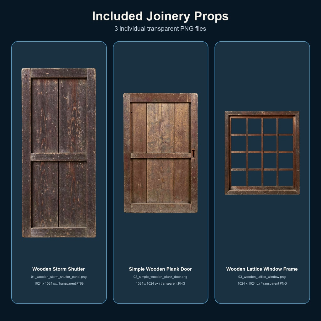 和風 古民家 雨戸・板戸・格子窓 3PNGセット / Japanese Old House Joinery Props - 3 PNG Set