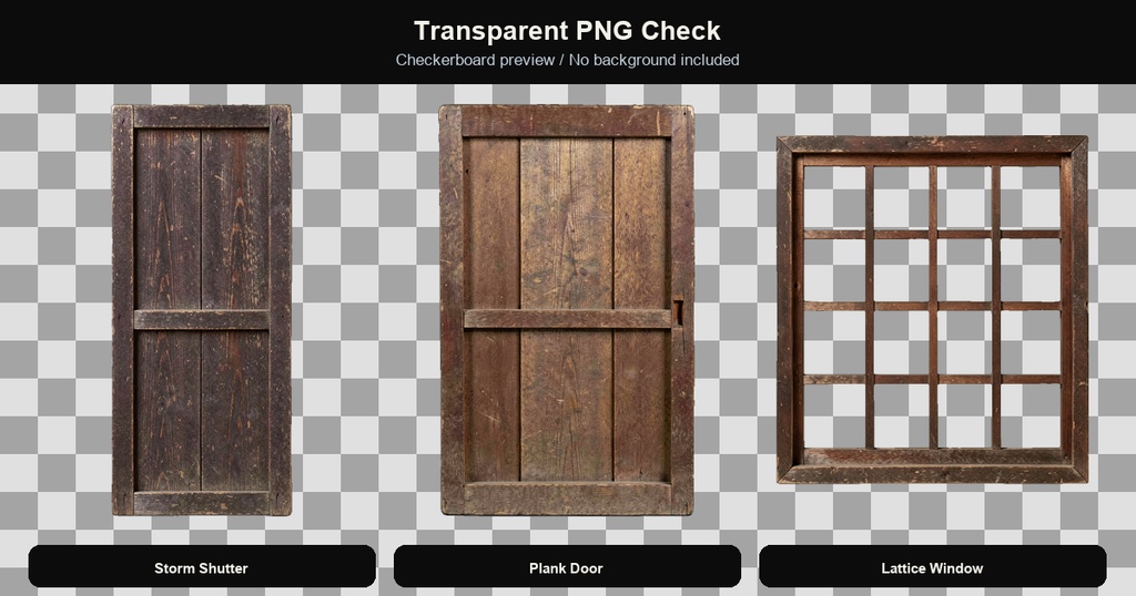 和風 古民家 雨戸・板戸・格子窓 3PNGセット / Japanese Old House Joinery Props - 3 PNG Set