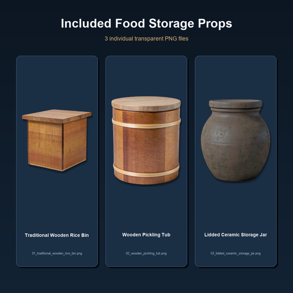 和風 古民家 食品保存容器 3PNGセット / Japanese Old House Food Storage Props - 3 PNG Set