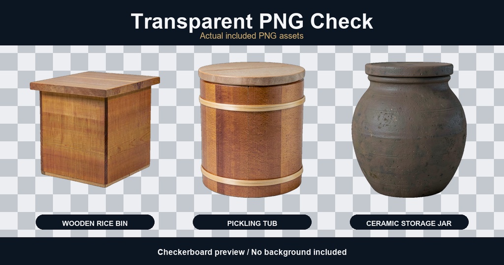 和風 古民家 食品保存容器 3PNGセット / Japanese Old House Food Storage Props - 3 PNG Set