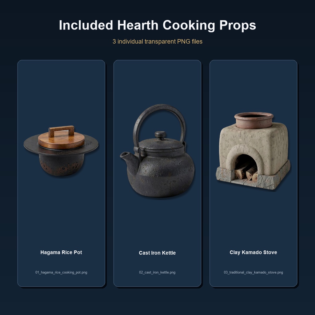 和風 古民家 炊事・かまど小物 3PNGセット / Japanese Old House Hearth Cooking Props - 3 PNG Set