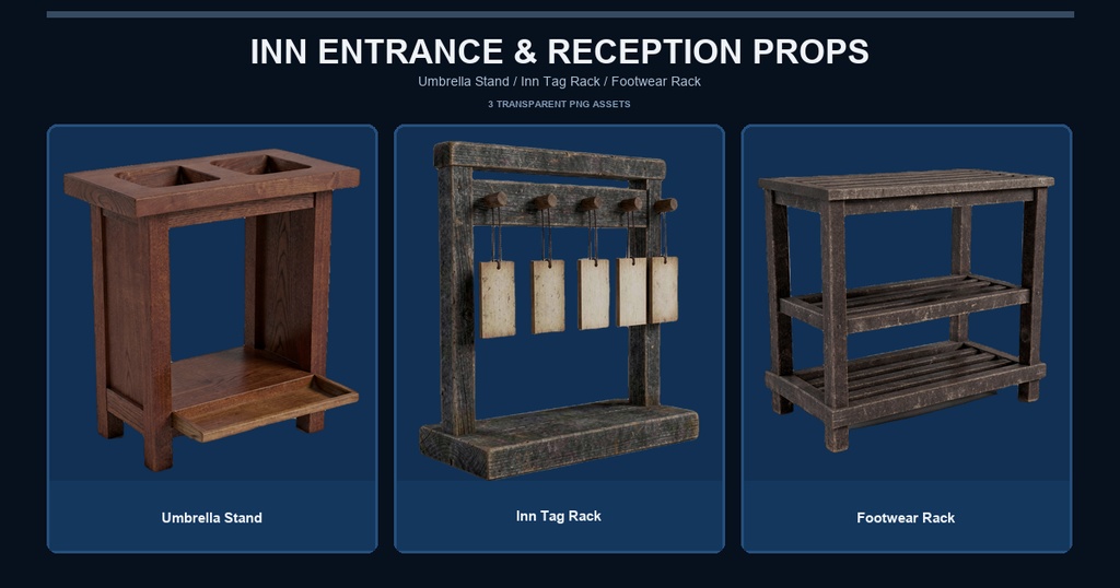 和風 旅籠 玄関・帳場小物 3PNGセット / Japanese Inn Entrance & Reception Props - 3 PNG Set