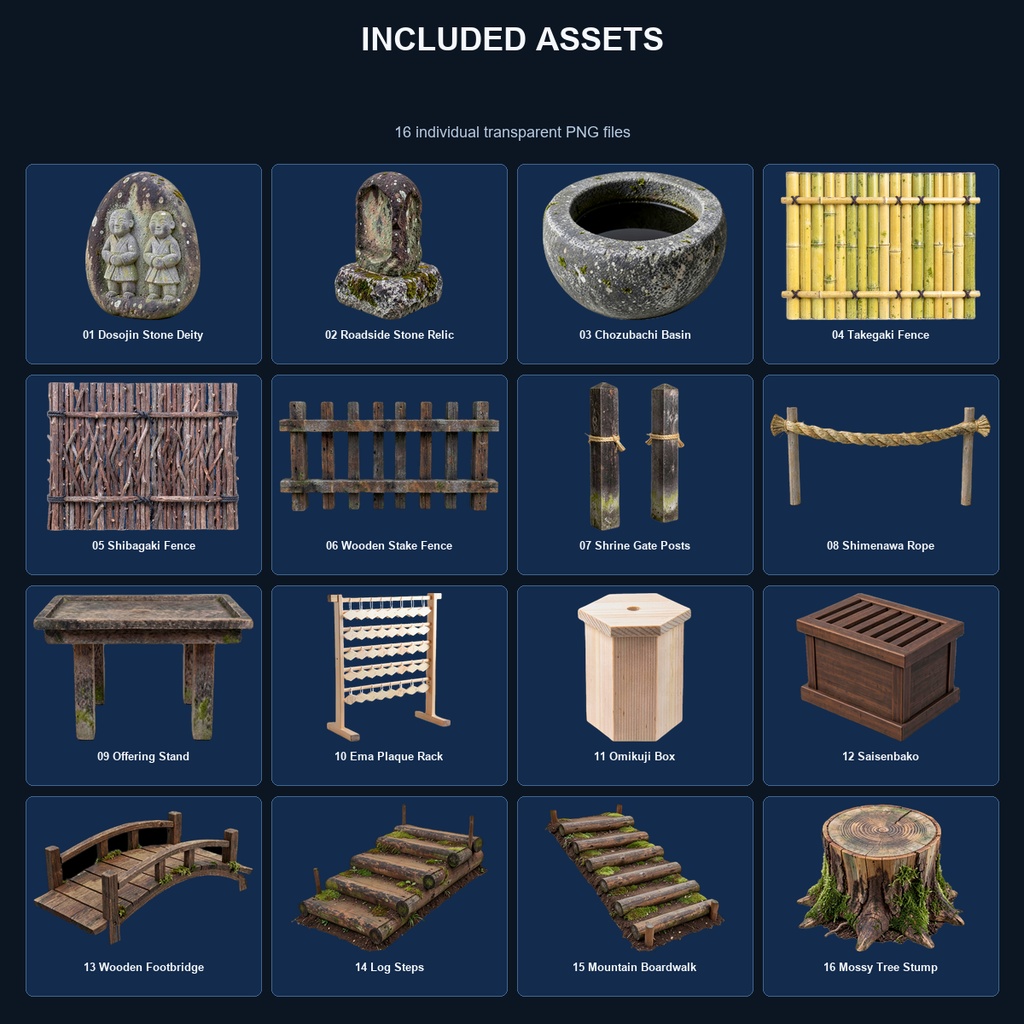 和風 神社参道・境内小物ミニバンドル 5商品16PNGセット / Japanese Shrine Approach & Grounds Props Mini Bundle - 16 PNG Set