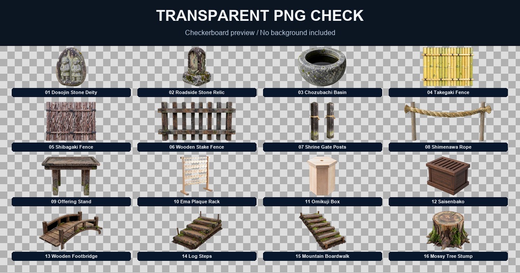 和風 神社参道・境内小物ミニバンドル 5商品16PNGセット / Japanese Shrine Approach & Grounds Props Mini Bundle - 16 PNG Set