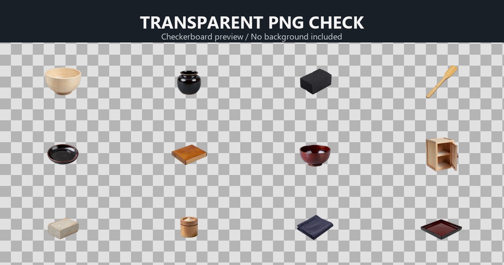 和風 漆塗り・漆器工房シーン小物 12PNGセット / Japanese Lacquerware Workshop Props - 12 PNG Set