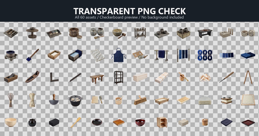 和風 伝統工房シーン小物バンドル 5商品60PNGセット / Japanese Traditional Workshop Props Bundle - 60 PNG Set