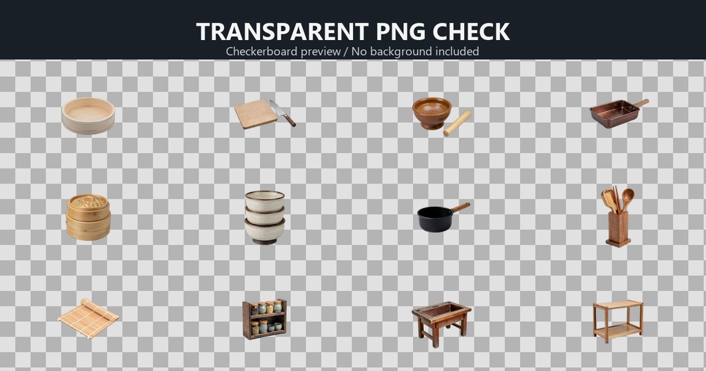 和風 料理屋・厨房シーン小物 12PNGセット / Japanese Traditional Kitchen & Cooking Props - 12 PNG Set