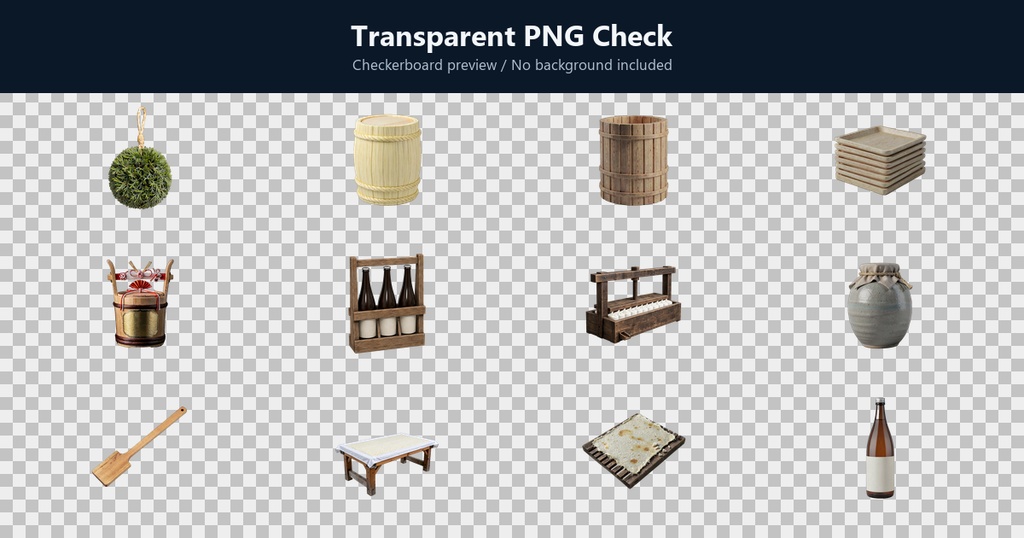 和風 酒蔵・日本酒醸造シーン小物 12PNGセット / Japanese Sake Brewery & Brewing Props - 12 PNG Set