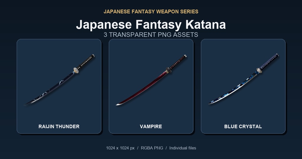 和風ファンタジー刀 3PNGセット / Japanese Fantasy Katana - 3 PNG Set