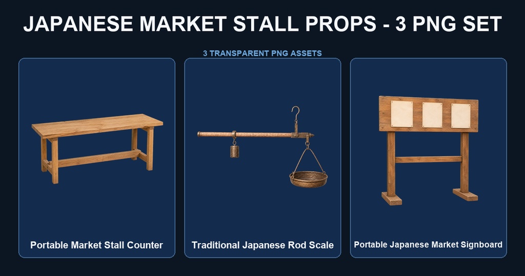 日本の市場・屋台小物 3PNGセット / Japanese Market Stall Props - 3 PNG Set