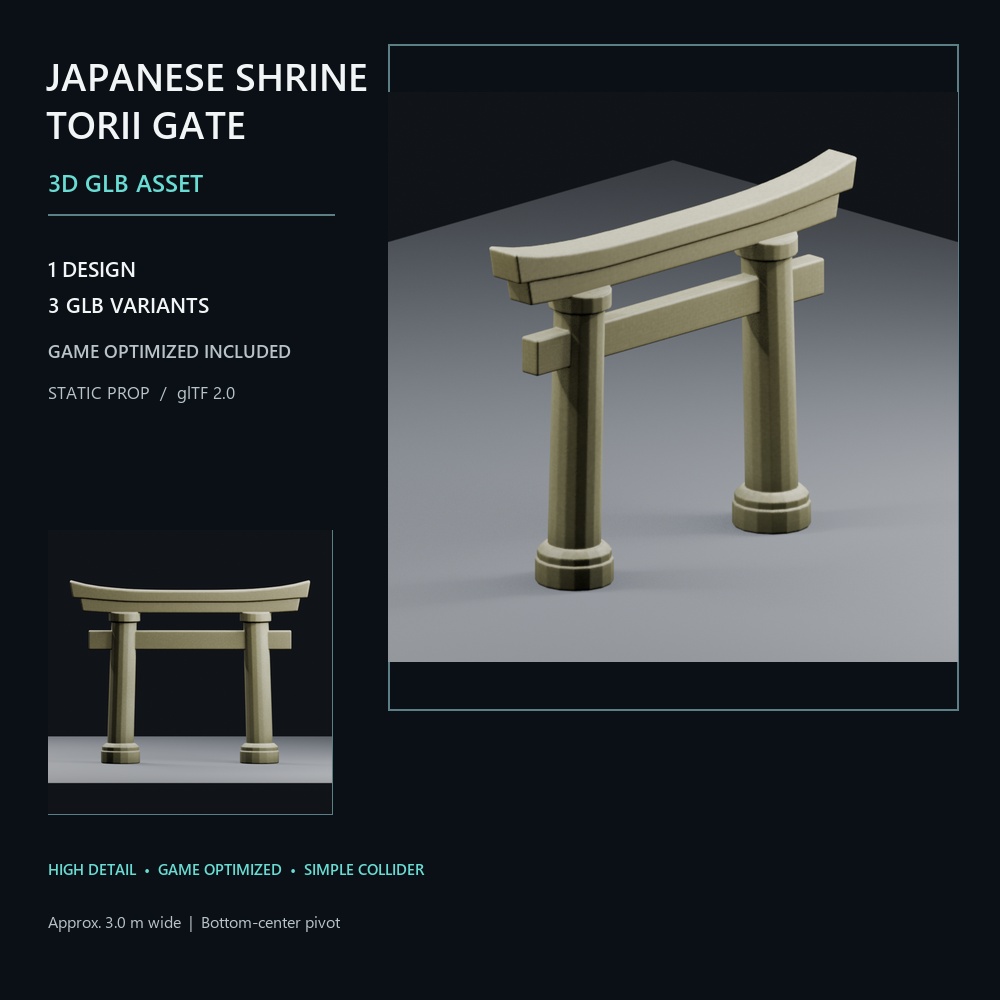 和風 鳥居 3Dモデル｜Japanese Shrine Torii Gate｜GLB