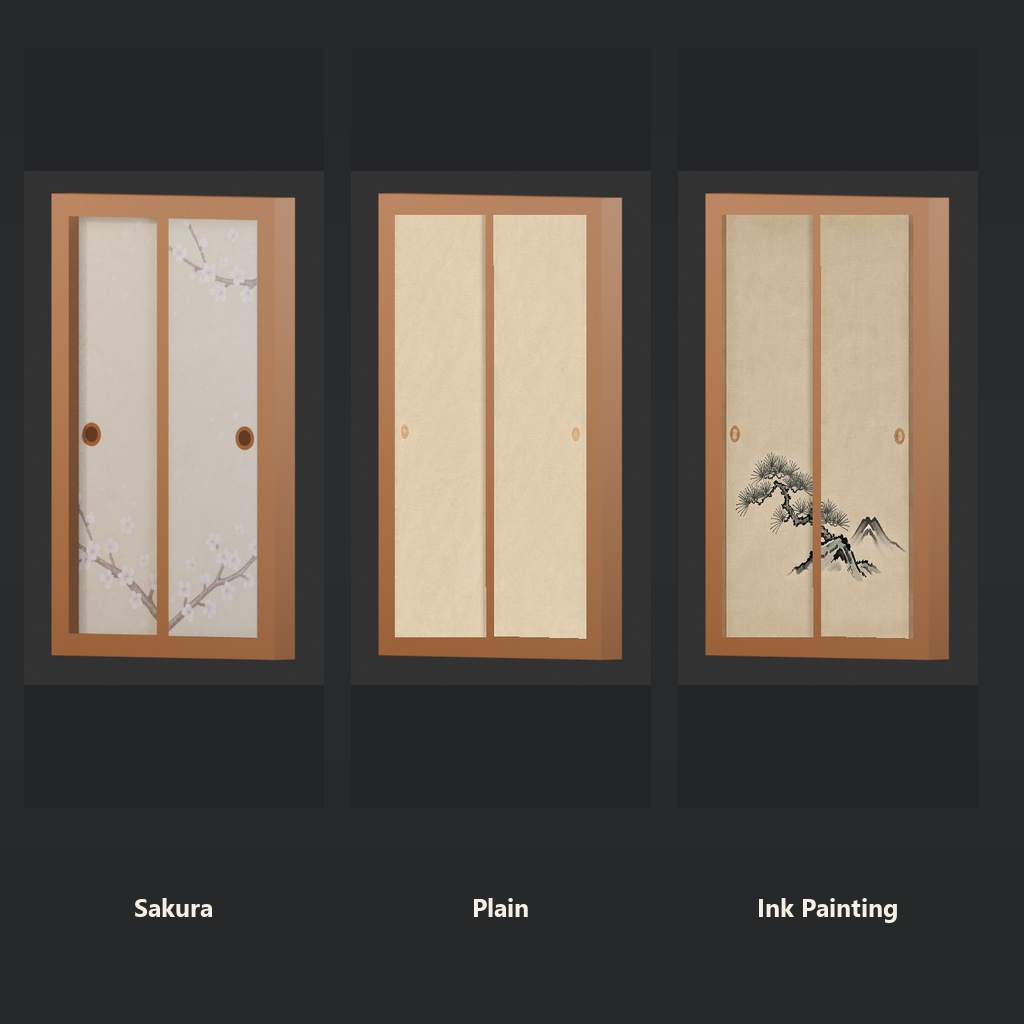 【3Dモデル】和風の襖 3種セット|可動式・GLB / Japanese Fusuma Sliding Doors