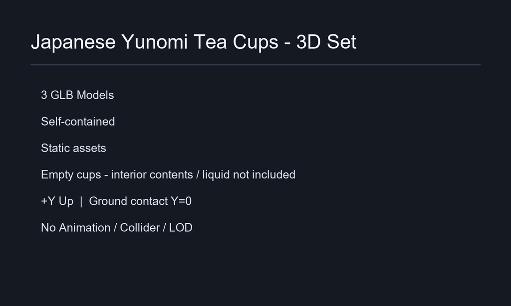 和風 湯呑み 3Dモデル 3種セット | Japanese Yunomi Tea Cups 3D Set