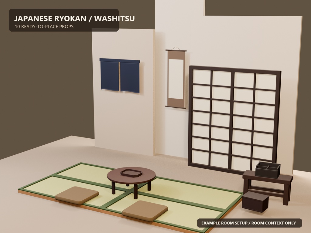 和室・旅館インテリア3D小物 10点セット|Japanese Ryokan / Washitsu Interior Props