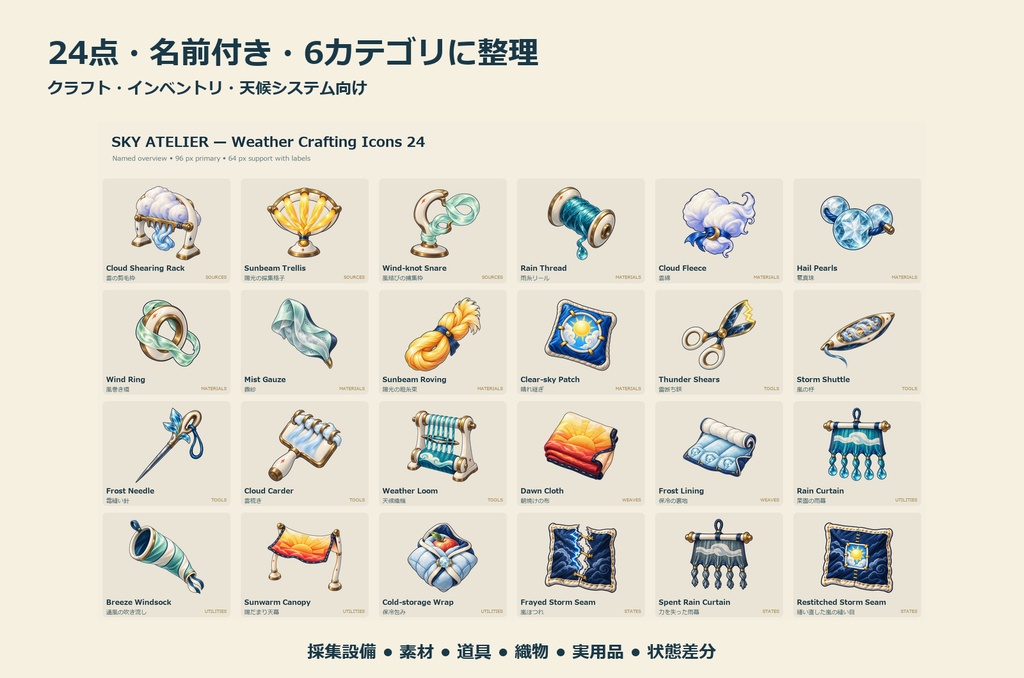 天候クラフトアイコン24点|SKY ATELIER【ゲーム素材・UI・透過PNG】
