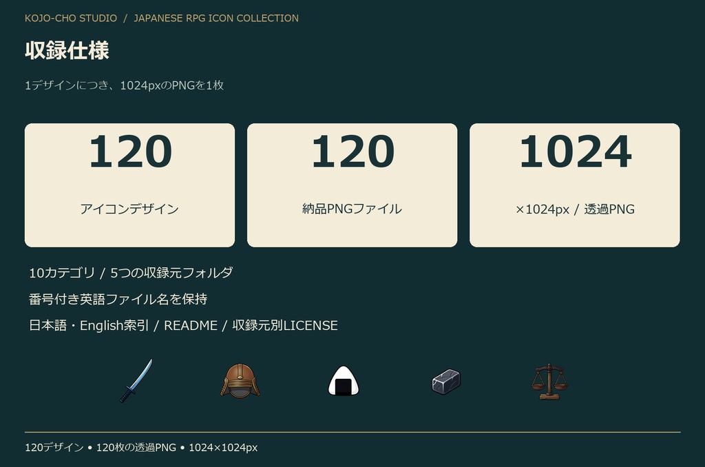 和風RPG アイテム&探索アイコンコレクション120