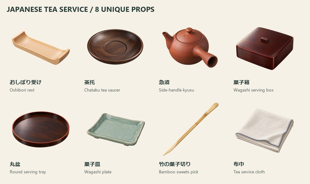 和風茶屋の給仕道具 8種|背景透過PNG