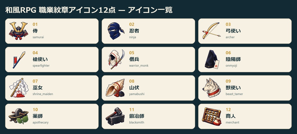 和風RPG 職業紋章アイコン12点