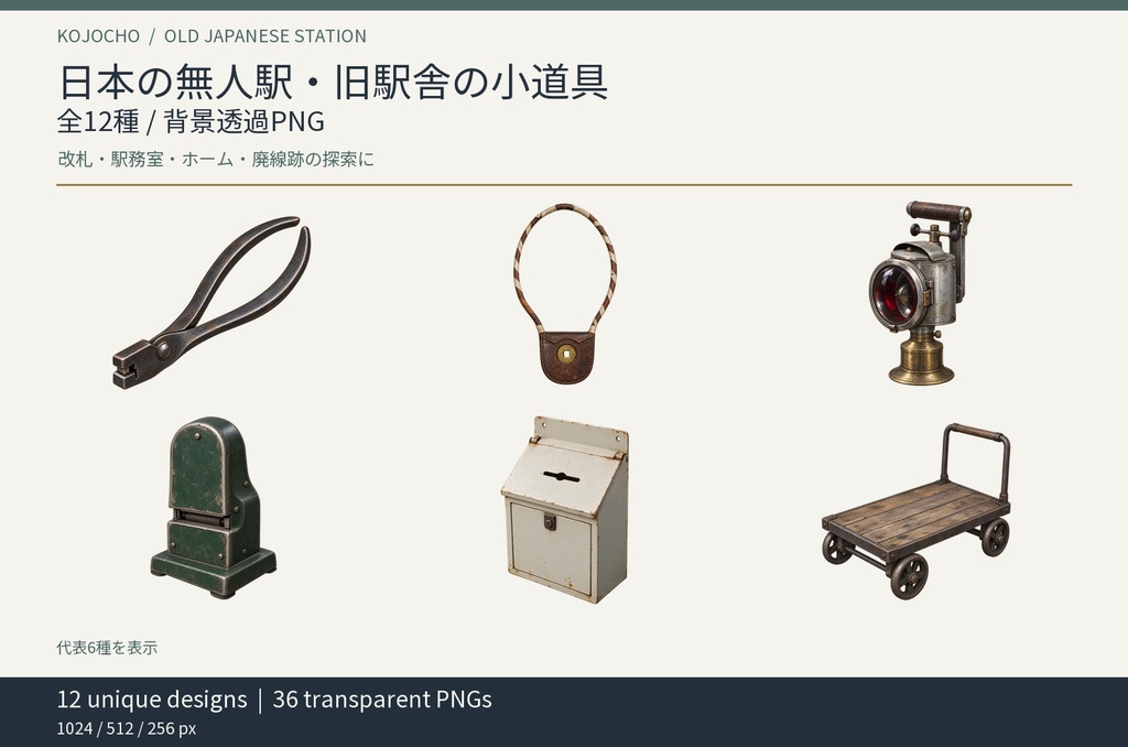 日本の無人駅・旧駅舎の小道具 12種｜背景透過PNG