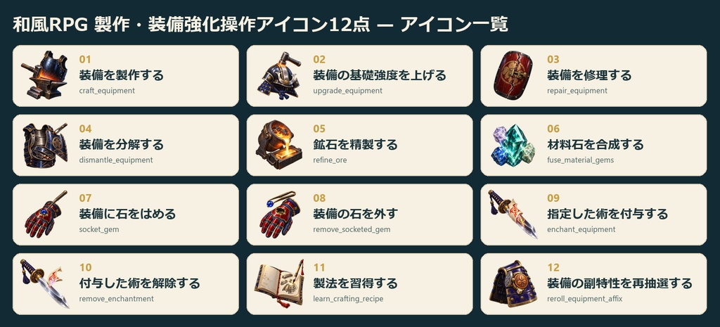 和風RPG 製作・装備強化操作アイコン12点