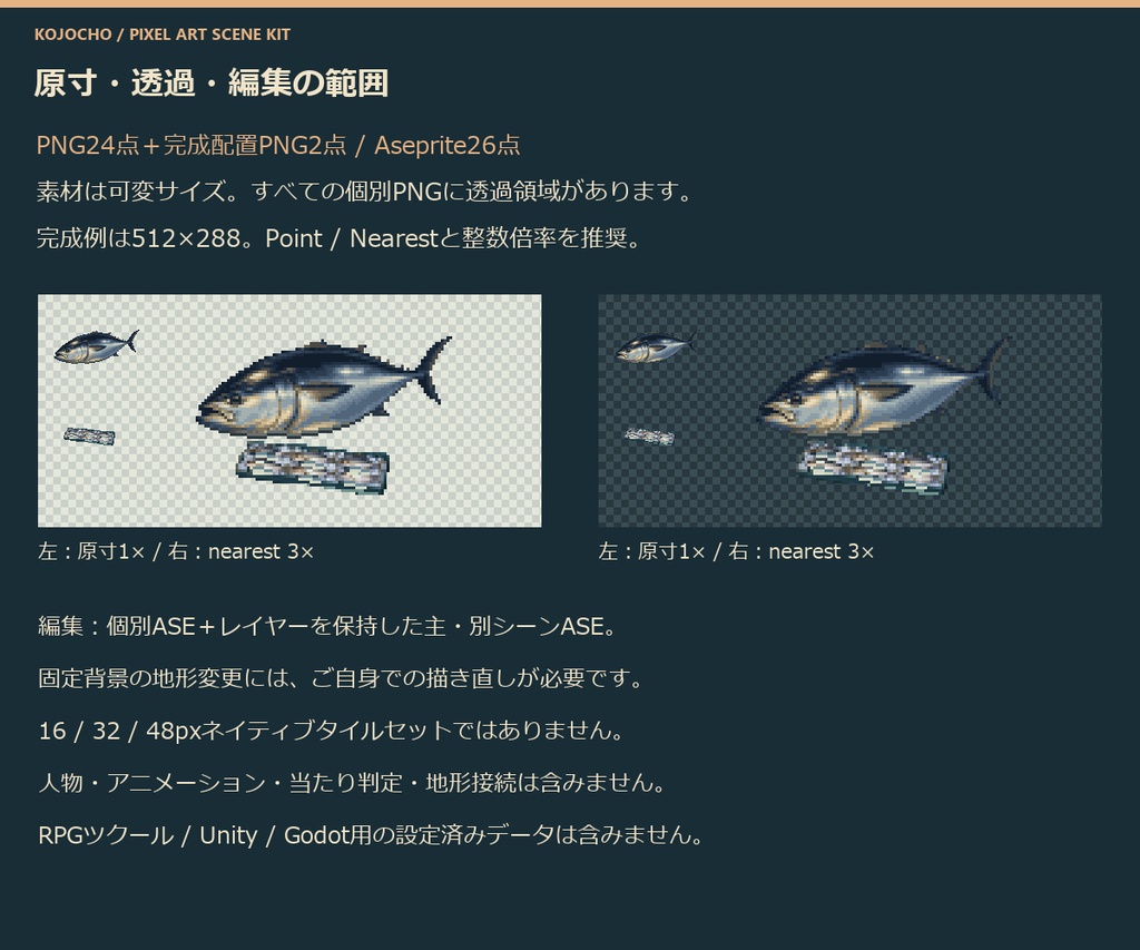 日本の漁港と朝の魚市場 ピクセルアートScene Kit