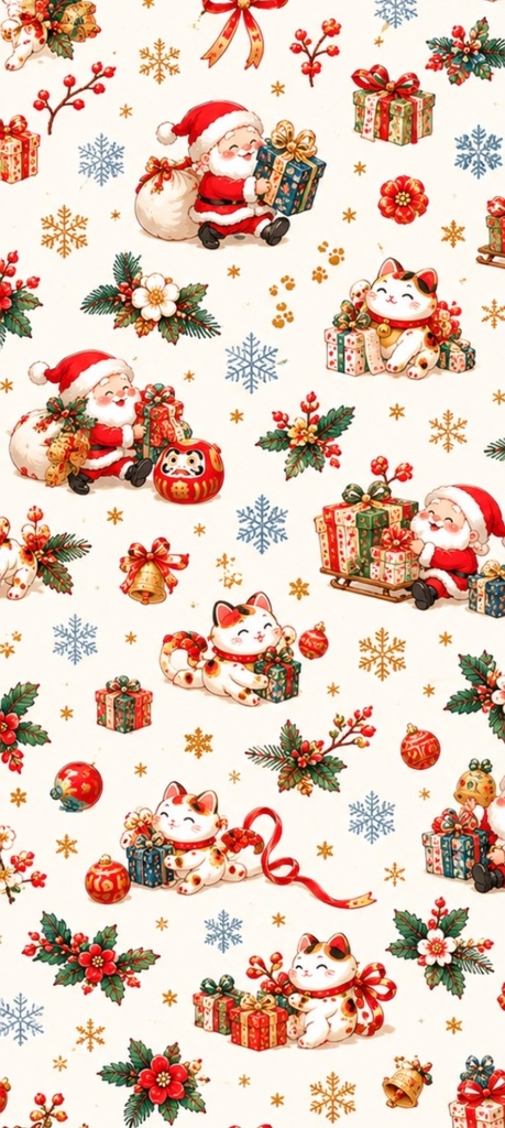 Christmas招き猫サンタ包装紙
