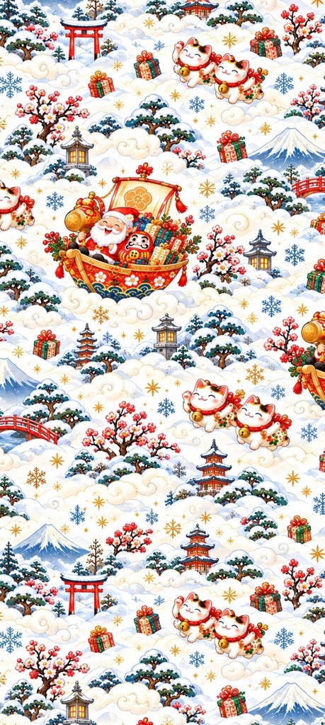 Christmas招き猫サンタ包装紙