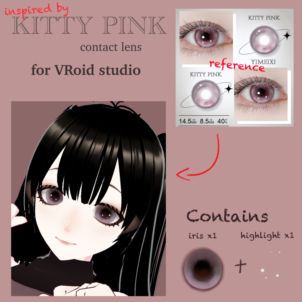 INSPIRED BY Kitty Pink lens (iris + highlight) for Vroid studio (Free!)