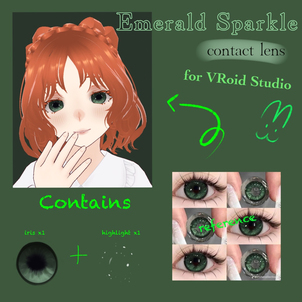 INSPIRED BY Emerald Sparkle lens (iris + highlight) for VRoid Studio (Free!)