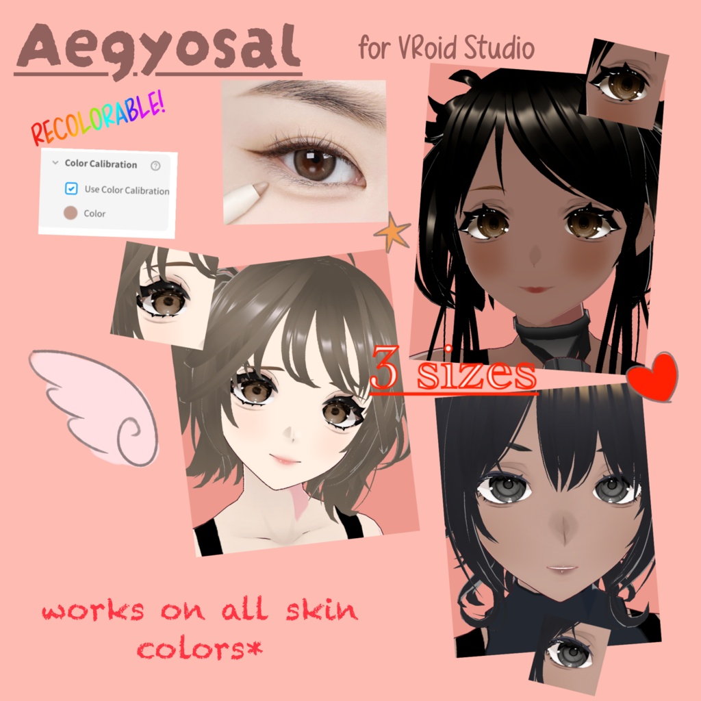 3-Size Aegyosal Makeup FREE! for VRoid Studio RECOLORABLE (under-eye makeup, silkworm, eye bags)