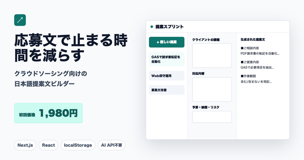提案スプリント - クラウドソーシング応募文を10分で作る日本語Webツール