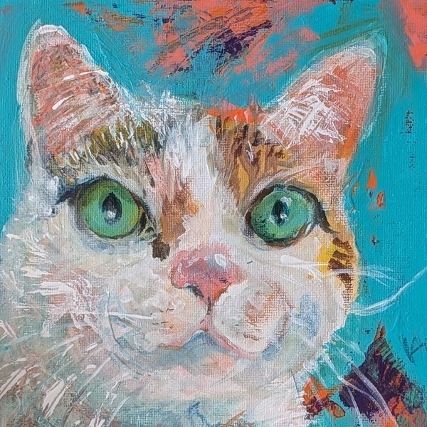 アクリル絵画　三毛猫