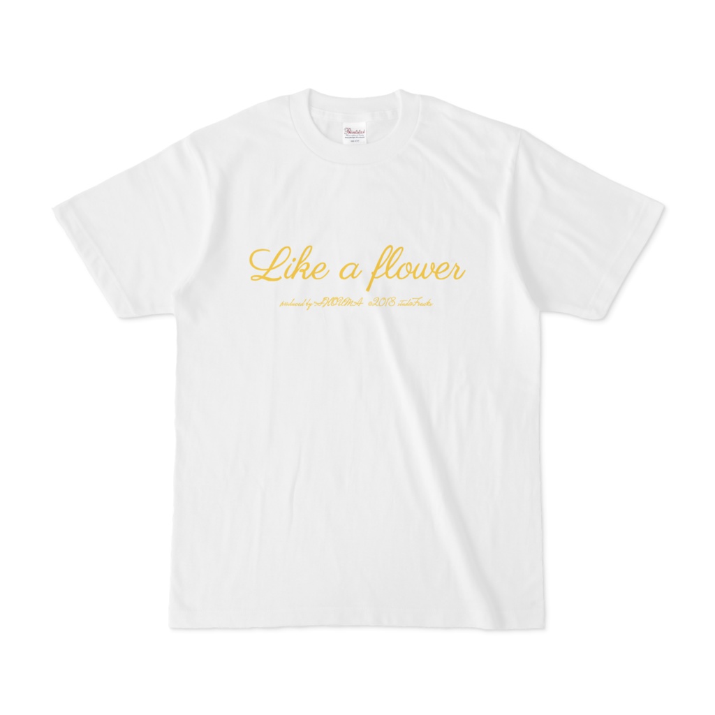 【Like a flower】Tシャツ ロゴのみ  白地 イエロー