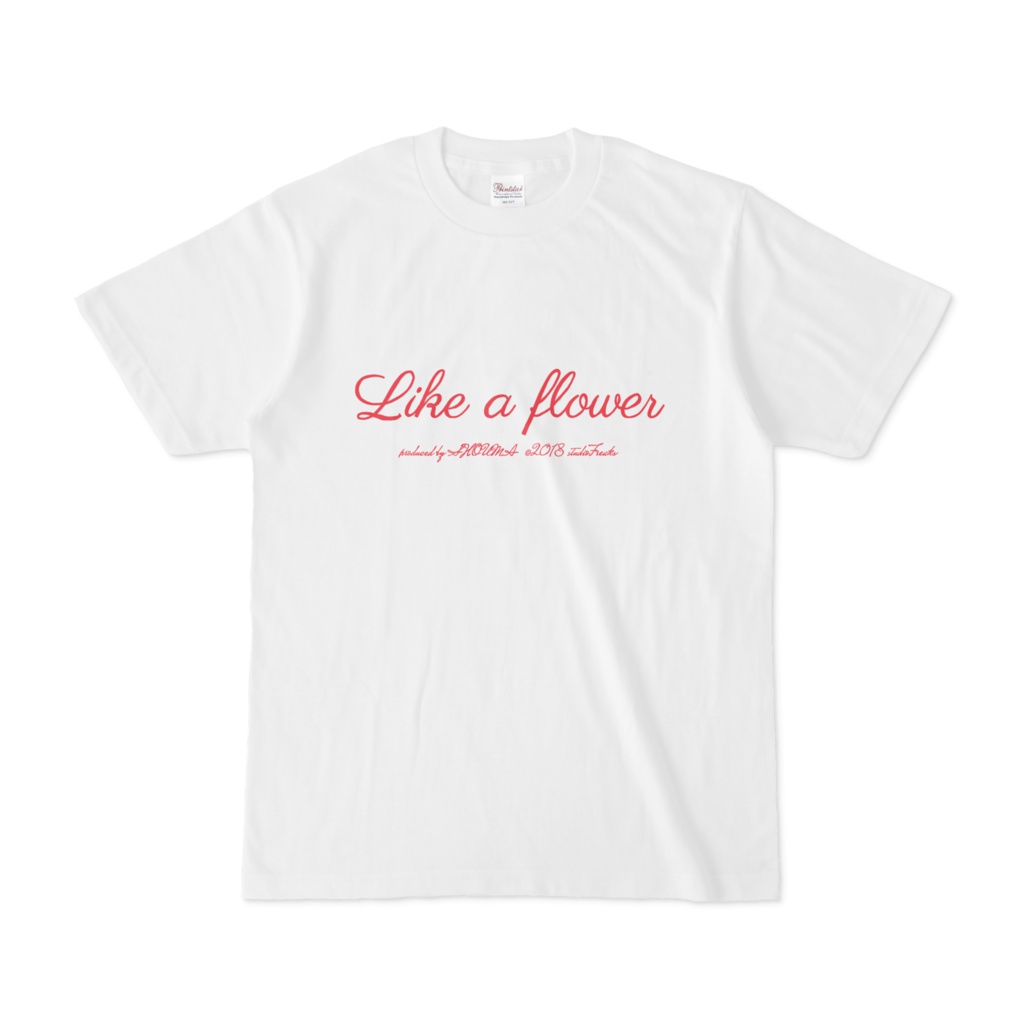 【Like a flower】Tシャツ ロゴのみ  白地 ピンク