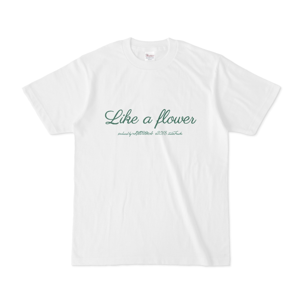 【Like a flower】Tシャツ ロゴのみ  白地 モスグリーン