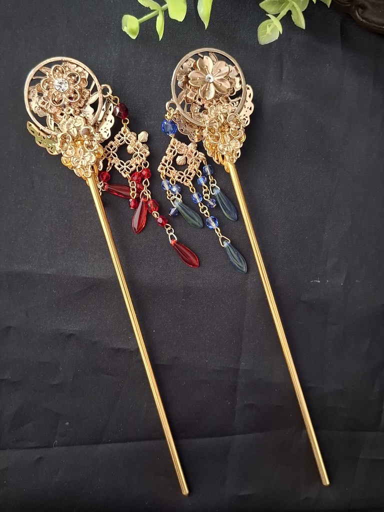 君に合う色(ガラスカボションと蝶々のかんざし)