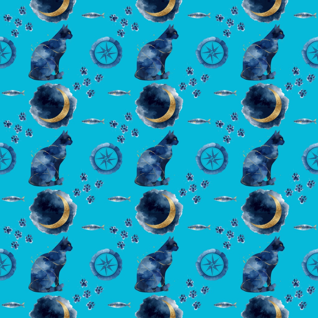 デジタルシート　Moonlit  Cat 蒼と遊ぶ月夜のネコ
