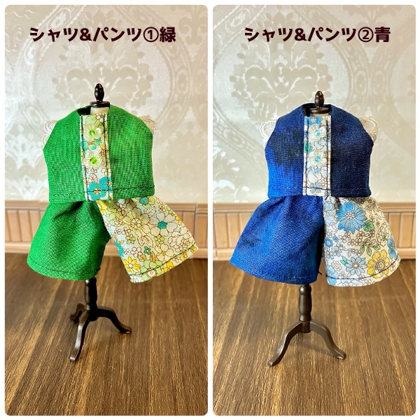 【ドール】1/12size:虫虫カフェのお花のシャツ&パンツセット