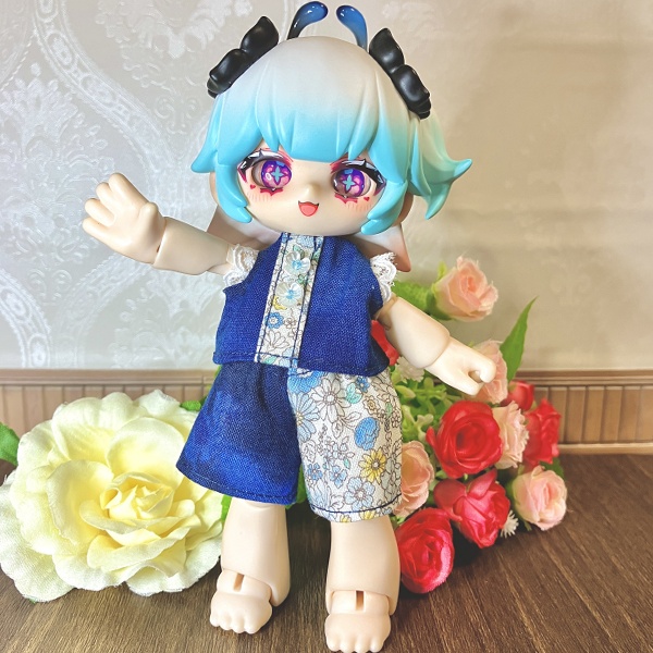 【ドール】1/12size:虫虫カフェのお花のシャツ&パンツセット