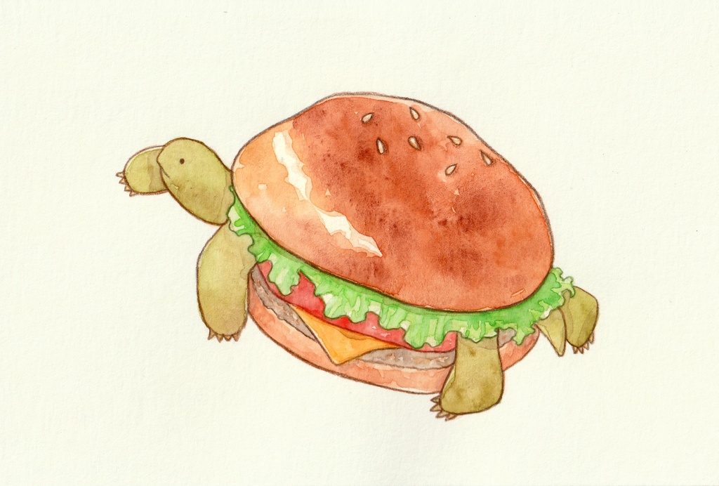 【原画】しばいぬサンドとかめバーガー